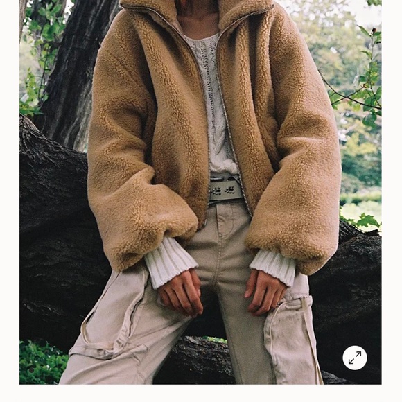 Free People Get Cozy Teddy Jacket ✨ Camel Size Medium | tan neutral zipper - Picture 5 of 16